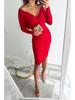 2025 Socialite Autumn Pleated V-Neck Bodycon Dress: Waist-Cinching One-Step Skirt Women's Clothing