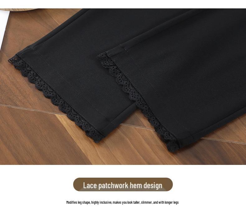 Spring/Summer 2026 High-Waisted Lace Trim Wide-Leg Pants: Women's Petite, Drapey, Eight-Tenths to Nine-Tenths Length.