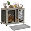 Indoor Dog Crate Furniture End Table with Soft Washable Cushion, Lockable Front Door, for Large Dogs - Grey