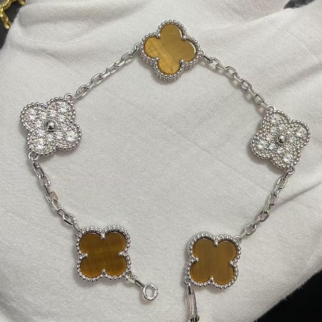 Nouă Versiune Brățară Trifoi cu Patru Foi Cinci Flori Agat Roșu Natural Sidef Alb Brățară Dama Brățară Laser