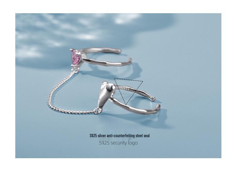 Banyan Tree S925 Silver Double Love Ring: Cold Style Open Index Finger & Chain Trend for Women
