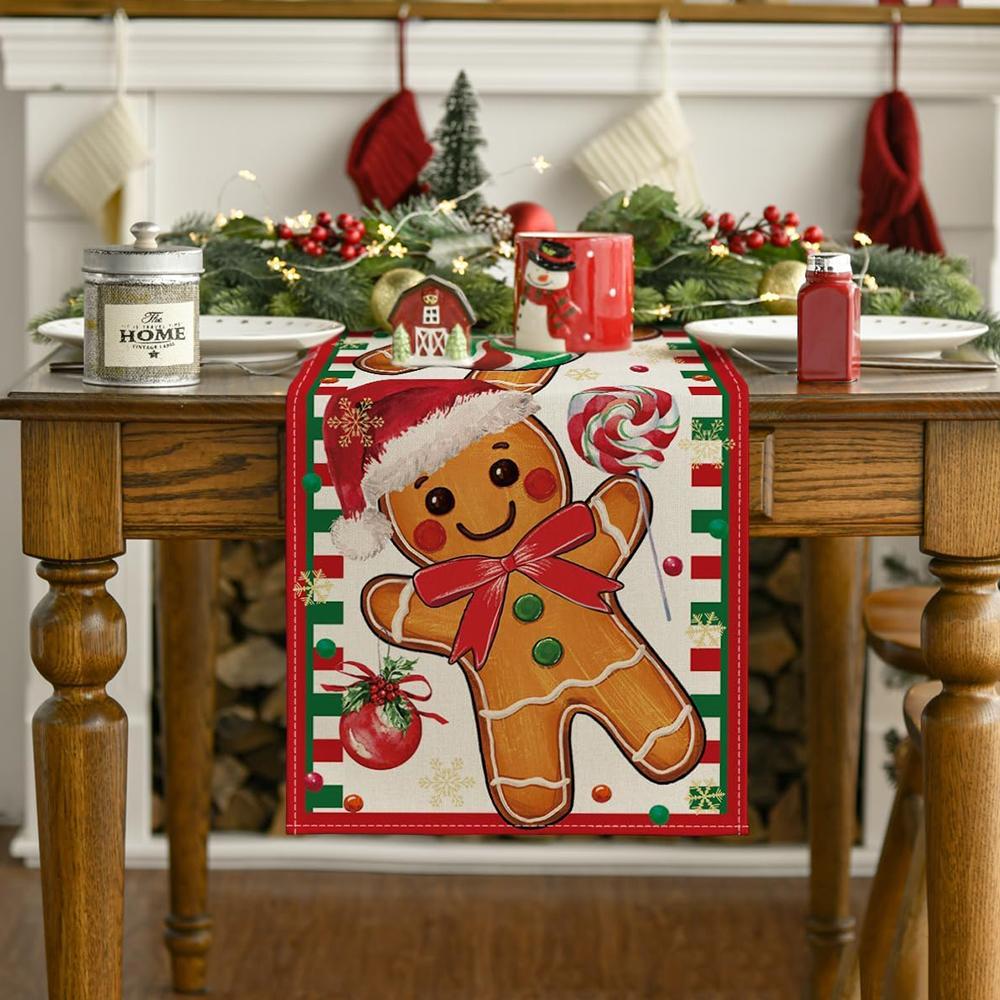 

New Gingerbread Candy Cane Christmas Table Runner for Home Party Decor, 33x183cm