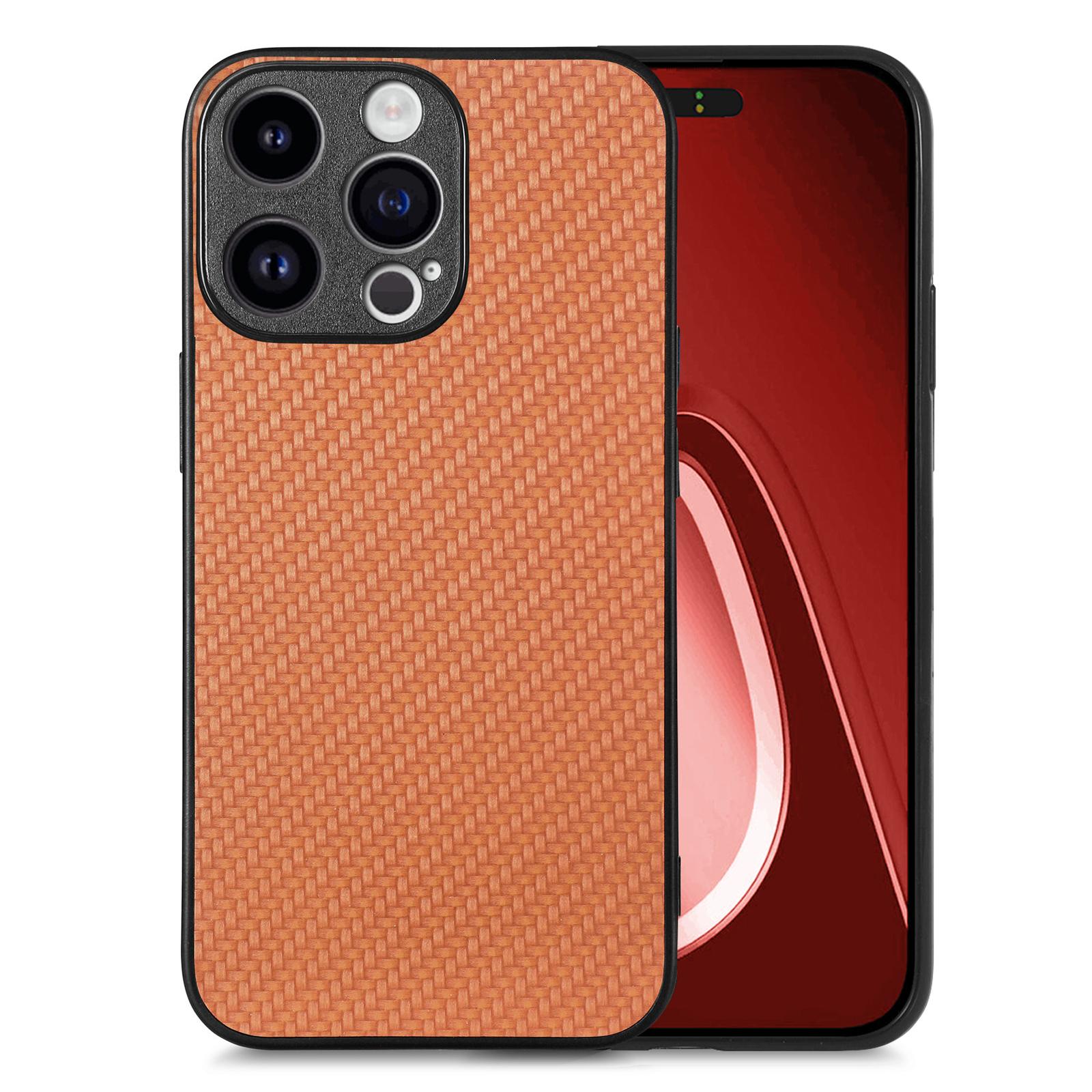 

Чехол для iPhone 15 Pro Max с текстурой углеродного волокна, PU+PC+TPU чехол для телефона Brown