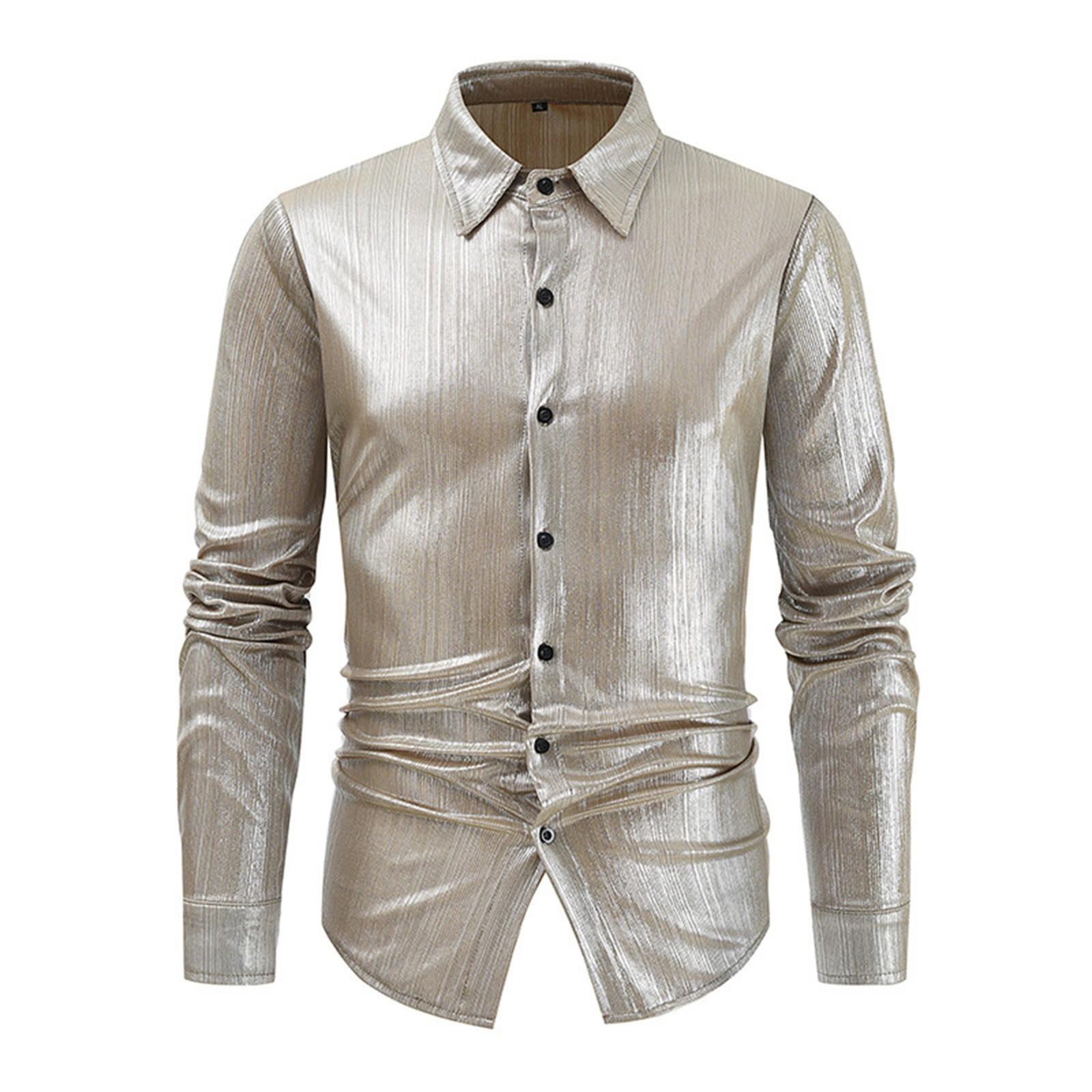 Men s Color Button Long Sleeve Shirts Men s Casual Fashion Long Sleeve Shirts M бежевый