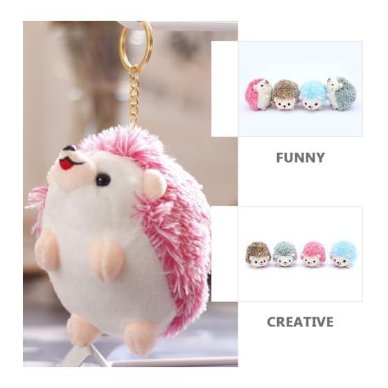 Lurrose Hedgehog Keychains Set of 4 Mini Plush Bag Charms with Stylish Drawstring Accessory Gift