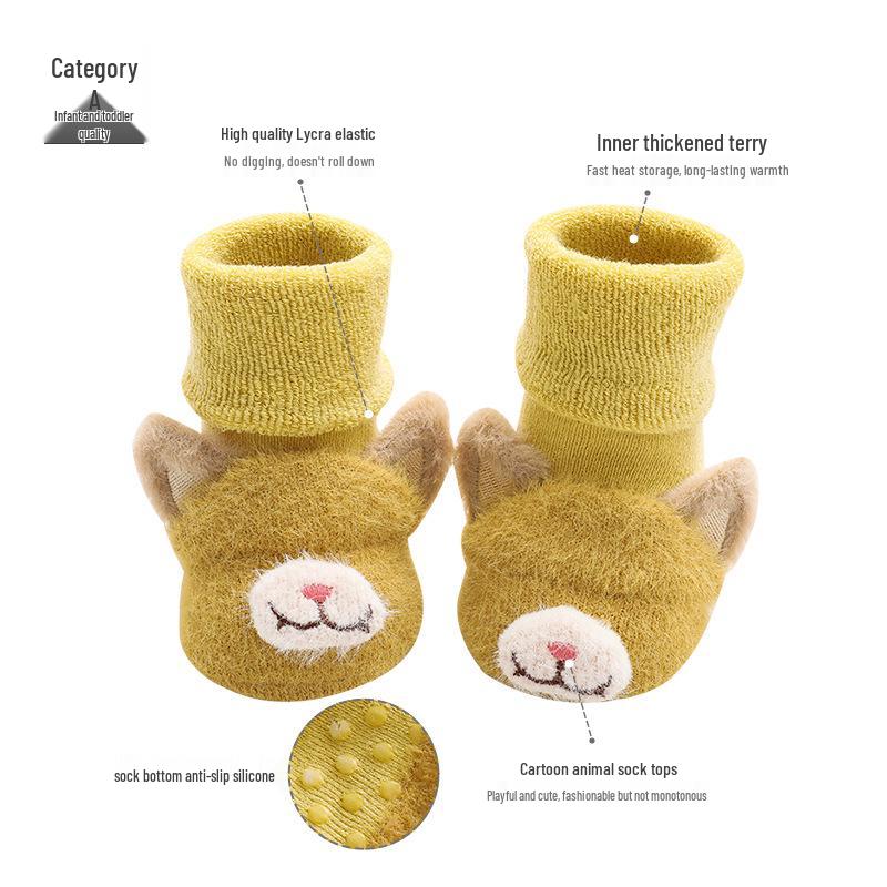 Verdickte Kinder-Mittelwadensocken: Warme, rutschfeste Cartoon-Babysocken für die ersten Gehversuche