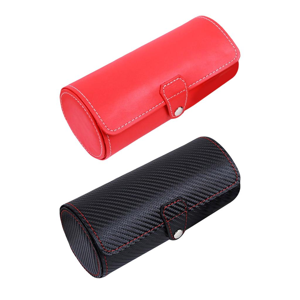 Travel Watch Case Roll Organizers Accessory For Men PU Leather Display Holder With 3 Slots Elegant Handwoven Pattern
