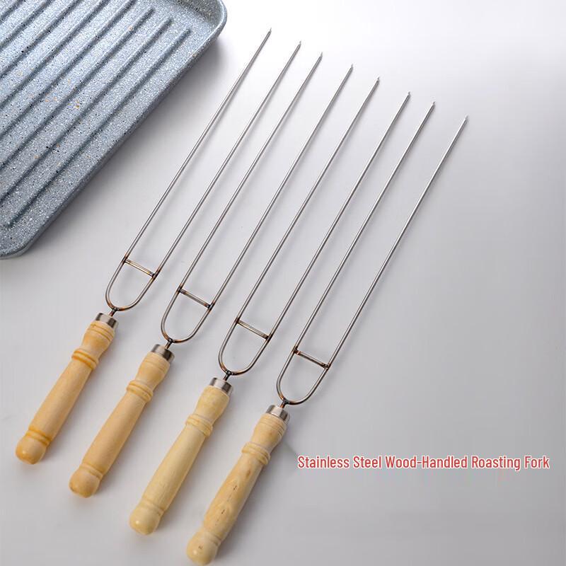 OEING Stainless Steel BBQ Skewers with Wooden Handles (5-Pack)