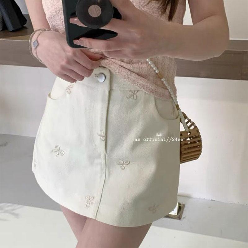 Sweet Bow Embroidered Denim Skirt Skirt Women Summer High Waist A-line Hip Short Skirt