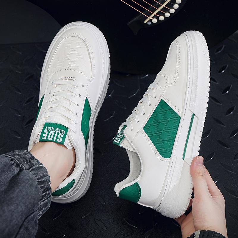Leather Men Casual Shoes Outdoor Breathable Man Walking Tennis Sport Shoes Trend Lace-up Vulcanized Shoes White Casual Sneakers