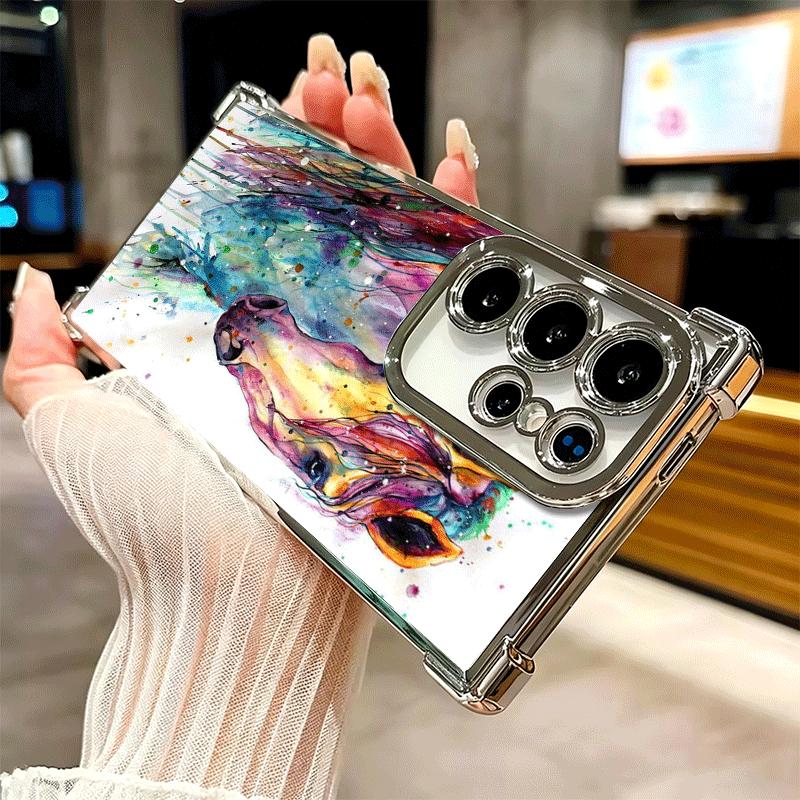 Oil Painting Horse Soft Phone Case For Samsung Galaxy S26 Ultra S25 Edge S24 FE S23 Plus S22 S21 + S20 Plating Anti-Fall Fundas