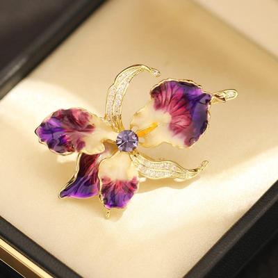 Elegantní smaltované brože s květy orchidejí Krásné doplňky pro dámské oblečení, tašky, brože s rostlinami, dárky