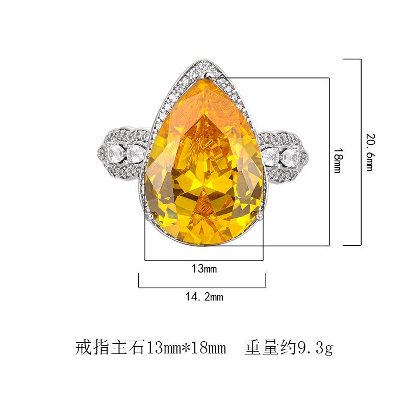 Manufacturer's Copper Rings Women's Jewelry Zircon Water Droplet Shape Chinese Red Sea Blue Yellow Luxury Fashion High-end Sense