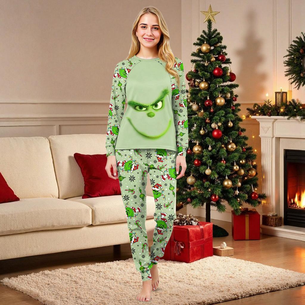 Familie Matchende Trykksett Pyjamas Loungewear Antrekk Familie Matchende Langermet Topp+Bukse Sett