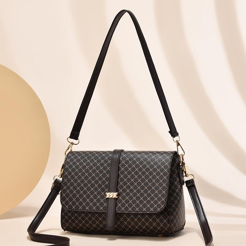 New Grid Printed Middle-aged And Elderly Women's Shoulder Crossbody Bag Fashionable And Versatile Mom Bag