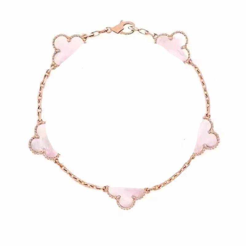 Premium Four-Leaf Clover & Five-Flower Bracelet for Women - White Mother-of-Pearl & Red Shell, Real Gold Plated, Non-Fading, 15mm