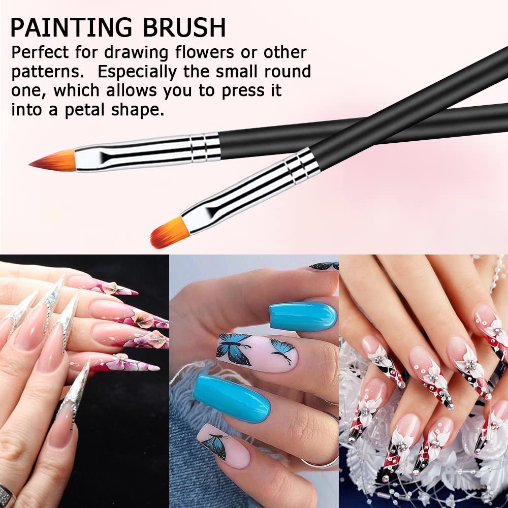 6Pcs Nail Art Brush Design Tip Painting Drawing Carving Dotting Pen FlatFan Liner Acrylic Gel UV Polish Manicure Tools