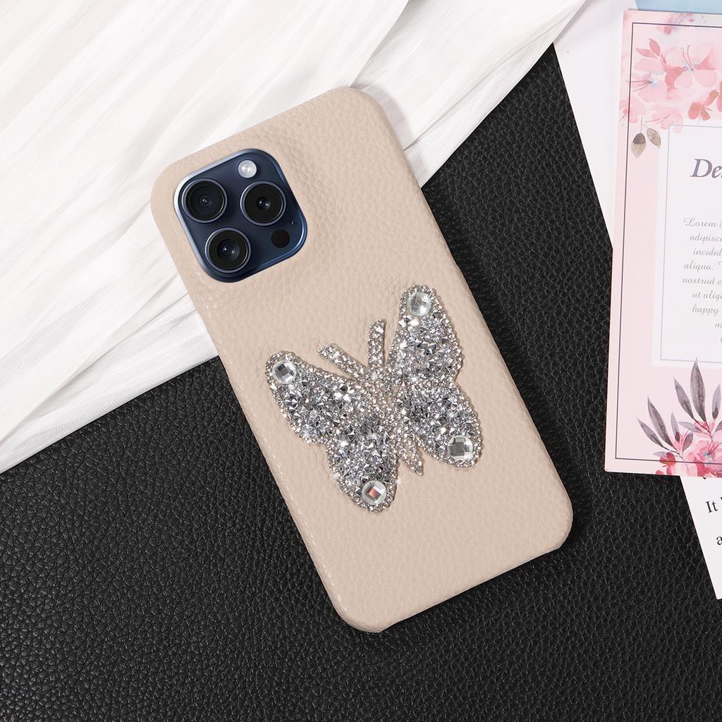 Faux Leather Diamond Butterfly Pattern Phone Case For IPhone16 15 14 13 12 11Pro Pro Max Plus XS Max7 8 Series Drop-proof Case