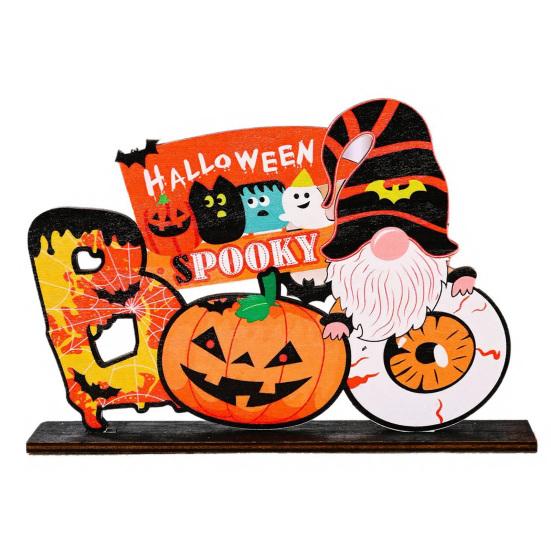 Wooden Halloween Ghost Pumpkin Figurine, Rustic Table Decor for Home Party, Spooky Shelf Decoration for Fall