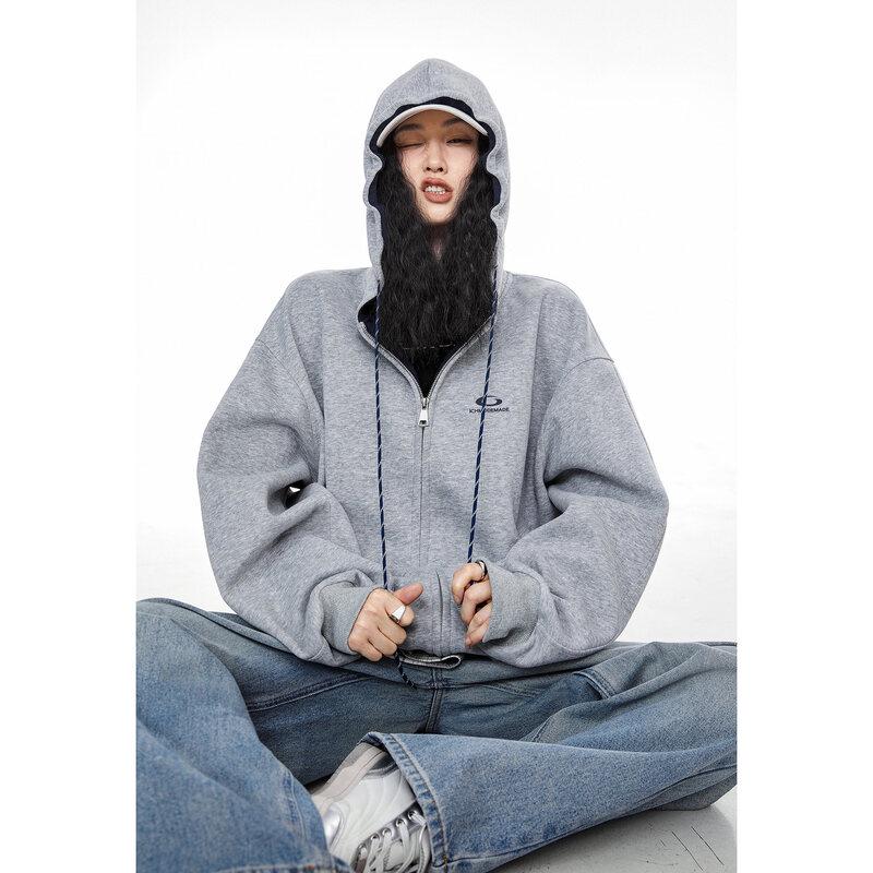 ICH MODE Women s Retro Color-block Hooded Cardigan L