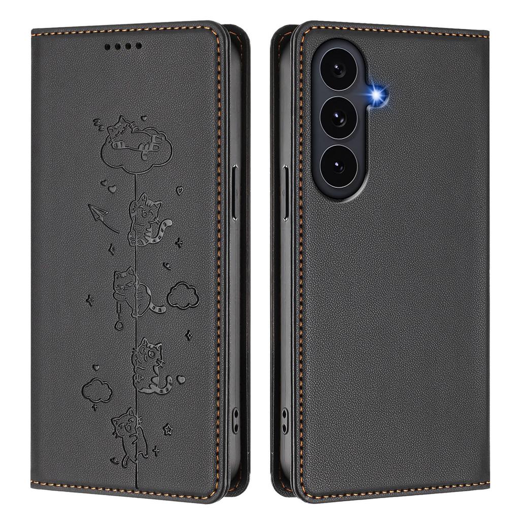 For Samsung Galaxy S25 FE Case RFID Blocking Wallet Stand Imprinted Cat Pattern Leather Phone Cover