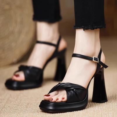 Damen High Heels Sandalen Sommer Offene Zehen High Heels Sandalen Modische Plateau Sandalen Echte Leder Sandale Sandalias Mujer