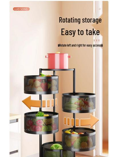 Drehbarer Multifunktionaler Küchenwagen mit Rädern - Bodenstehendes Mehrschichtiges Lagerregal für Snacks, Obst und Gemüse