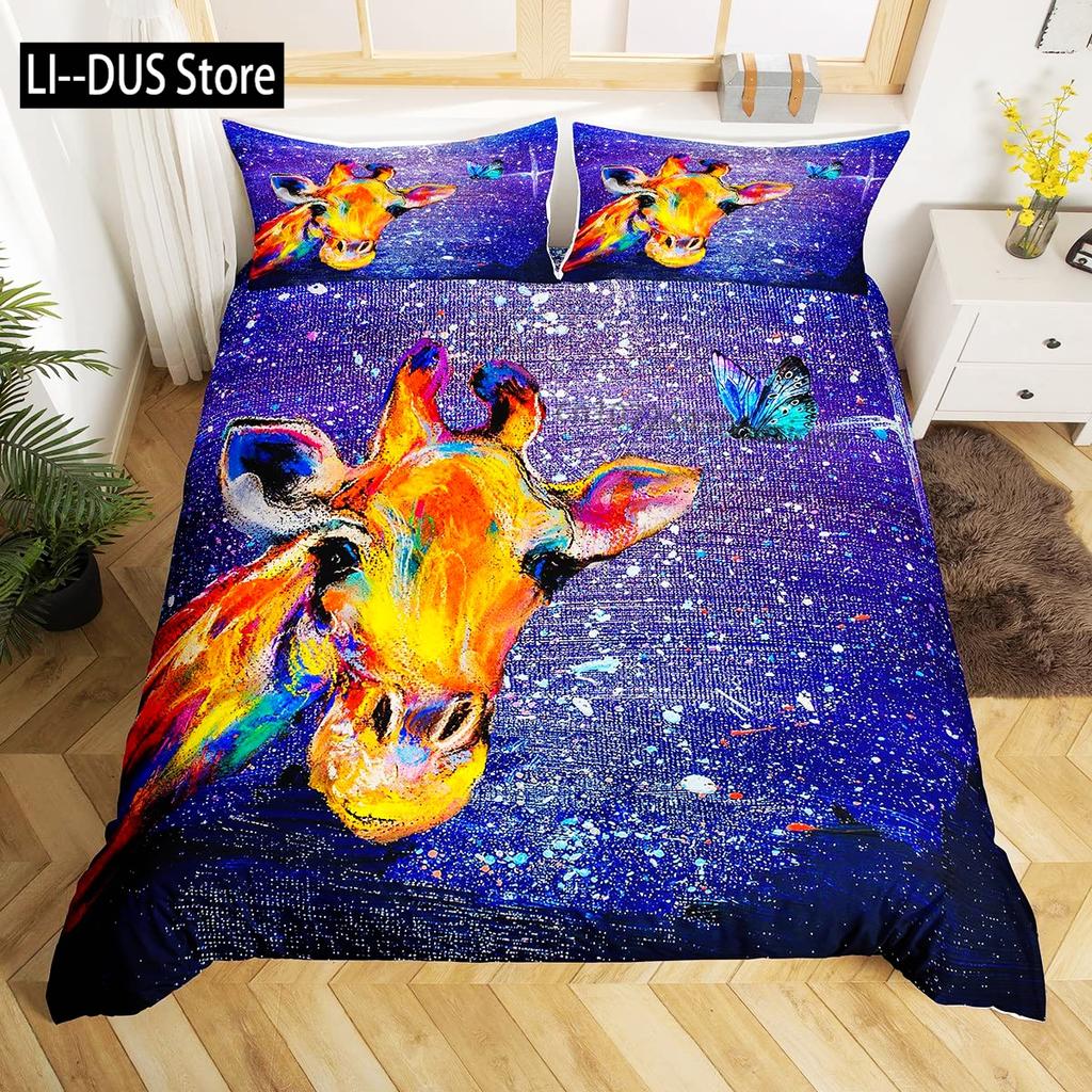 Wild Animal Giraffe Comforter Set Twin King Size Bedding Set for Kids Adults Decor Comforter Quilt Set with 2 Pillowcase 3Pcs