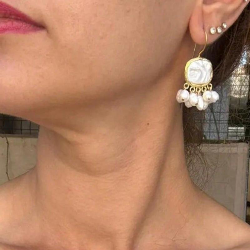 Square Baroque Faux Pearl Vintage Bohemian Earrings With Pearl Tassel For Women Daily Wear, Dating, Party, Beach, Jewelry Gifts