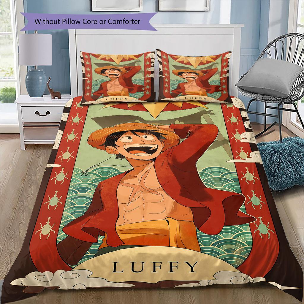 Luffy D Pattern Bedding Quilt Set Quilt Cover Pillowcase Home Birthday Gift(1 * Duvet Cover + 2 * Pillowcase, Without Core)