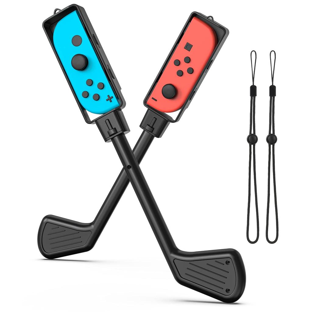 ATiC Mario Golf Rod for Switch, Super Rush Joy-Con Handle Grip, Compatible with Switch Joy-Con and Nintendo Switch OLED, Black Pair