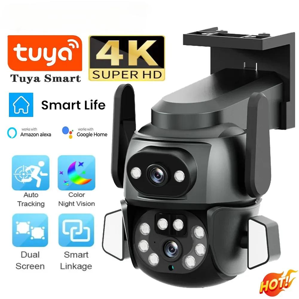 

8MP Lens Tuya WIFI PTZ 4K Full HD Dual Screen Security Camera Ai Human Auto Tracking Outdoor CCTV Video Surveillance 4MP NO Card