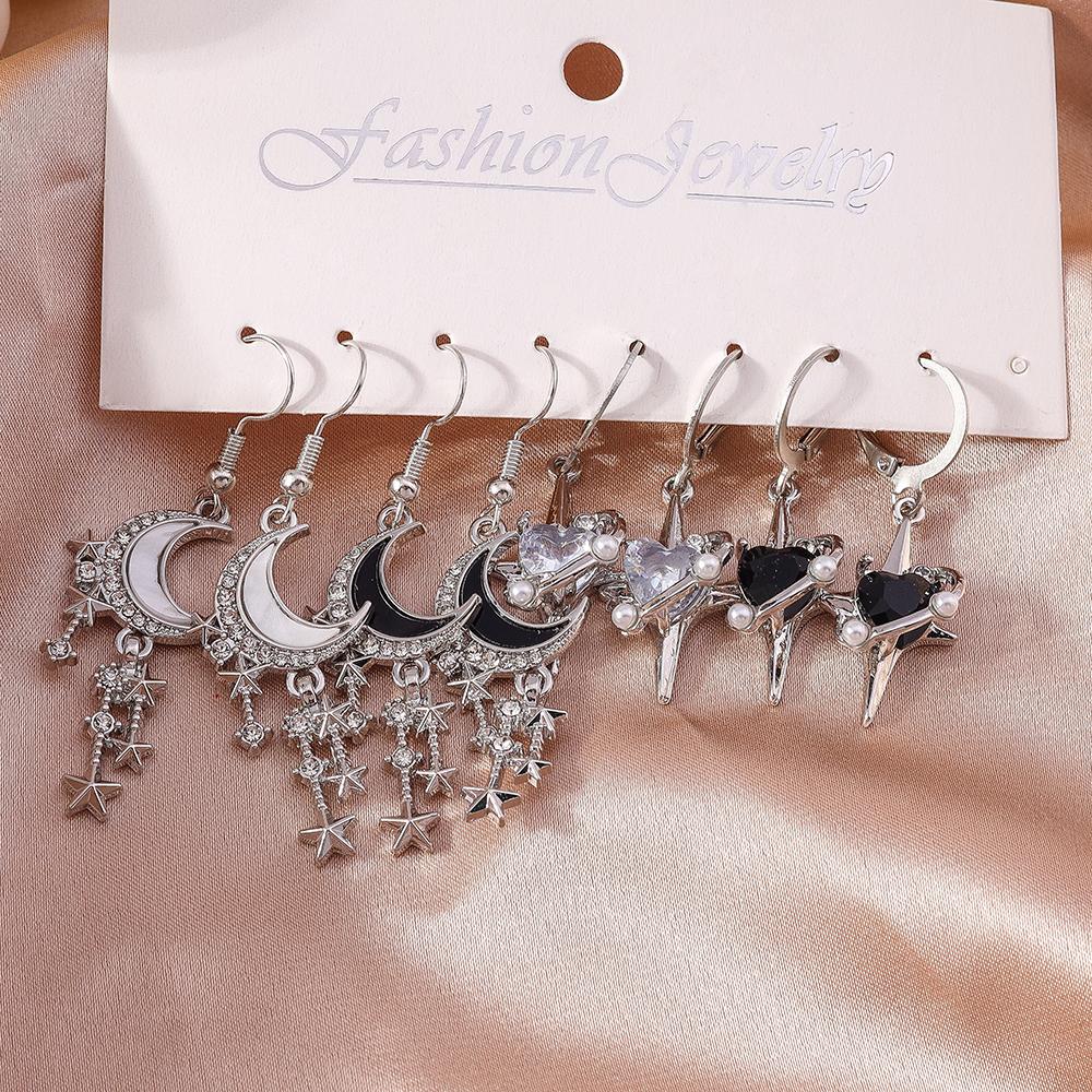 Delicate Crystal CZ Y2K Star Moon Drop Earrings for Women Girl Love Heart Dangle Earrings Party Holiday Jewelry Gifts