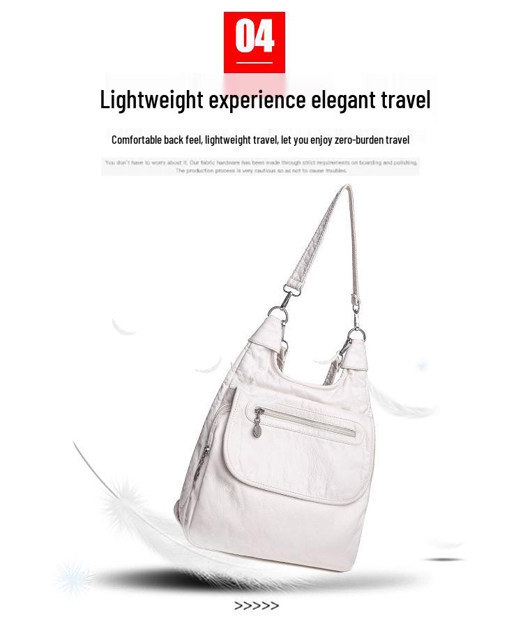 Damen Handtasche mit großer Kapazität aus gewaschenem weichem Leder, Umhängetasche, koreanischer Stil, vielseitiger Rucksack