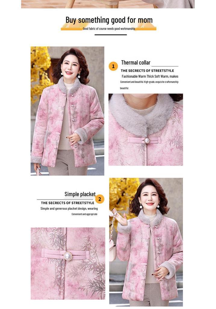 2025 Stylish Printed Fur Collar Winter Jacket for Middle-aged & Elderly Women