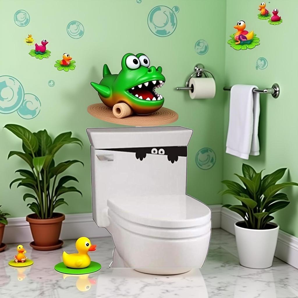 Blalck 3D Toilet Monster Funny Bathroom Seat Decor Removable Sticker Wall Art Decal Toilet Lid Decals