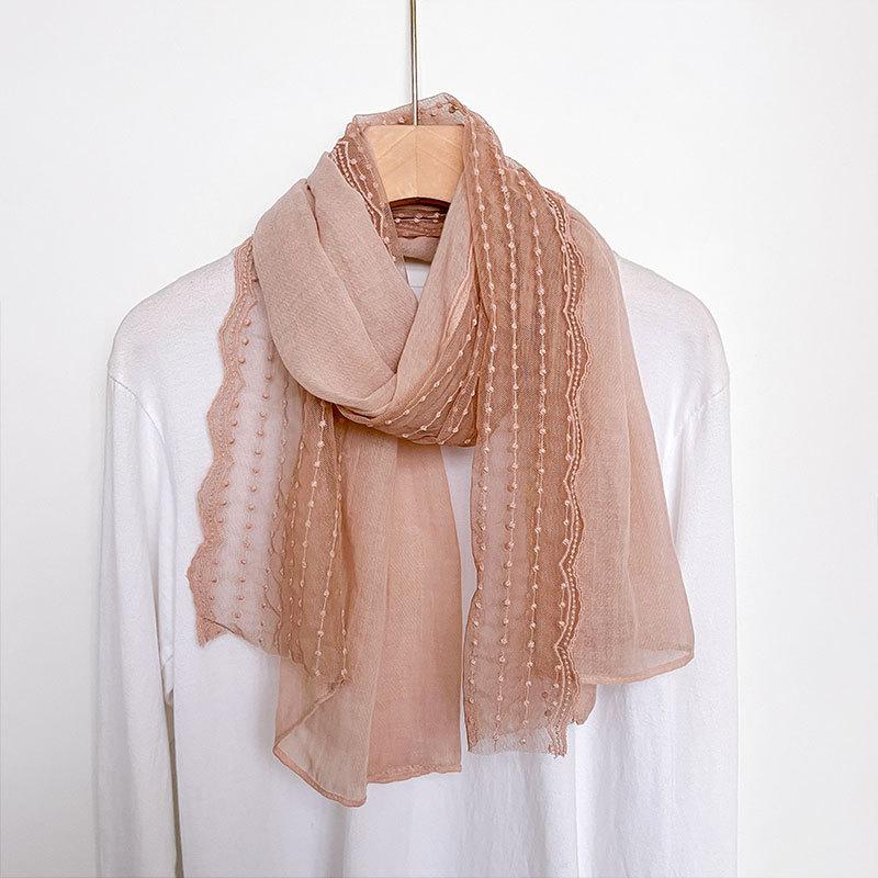 Artistic Celebrity Lace Cotton Linen Scarf for Women In Summer Air-conditioned Room Neck Protection Shawl Travel Scarf