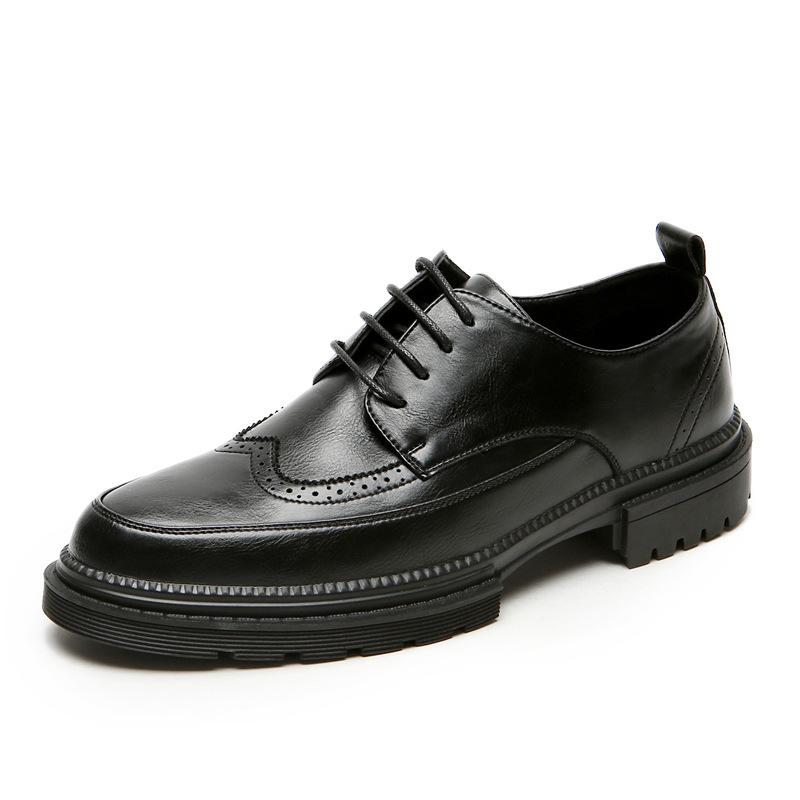 Leather Shoes Brock British Style Suit Thick Sole Heightening Black Casual Business Dress Wedding Groom Shoes
