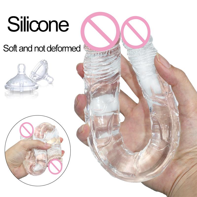 1PC Pink U Shape Soft Jelly Double Dildos Vagina Artificial Sex Toys Shop For Couple Women Gay Lesbian Masturbators Anal Plug