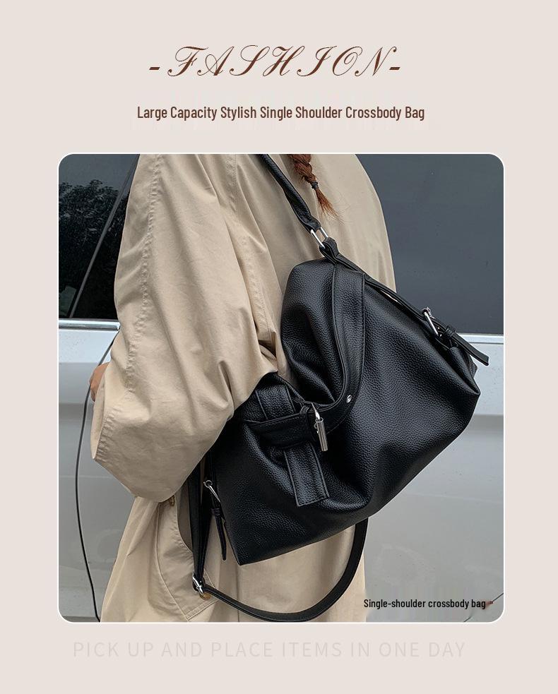 Women's Korean Style Retro Tote Bag - High-End Fashion, Versatile Large Capacity, Single Shoulder or Crossbody Use.