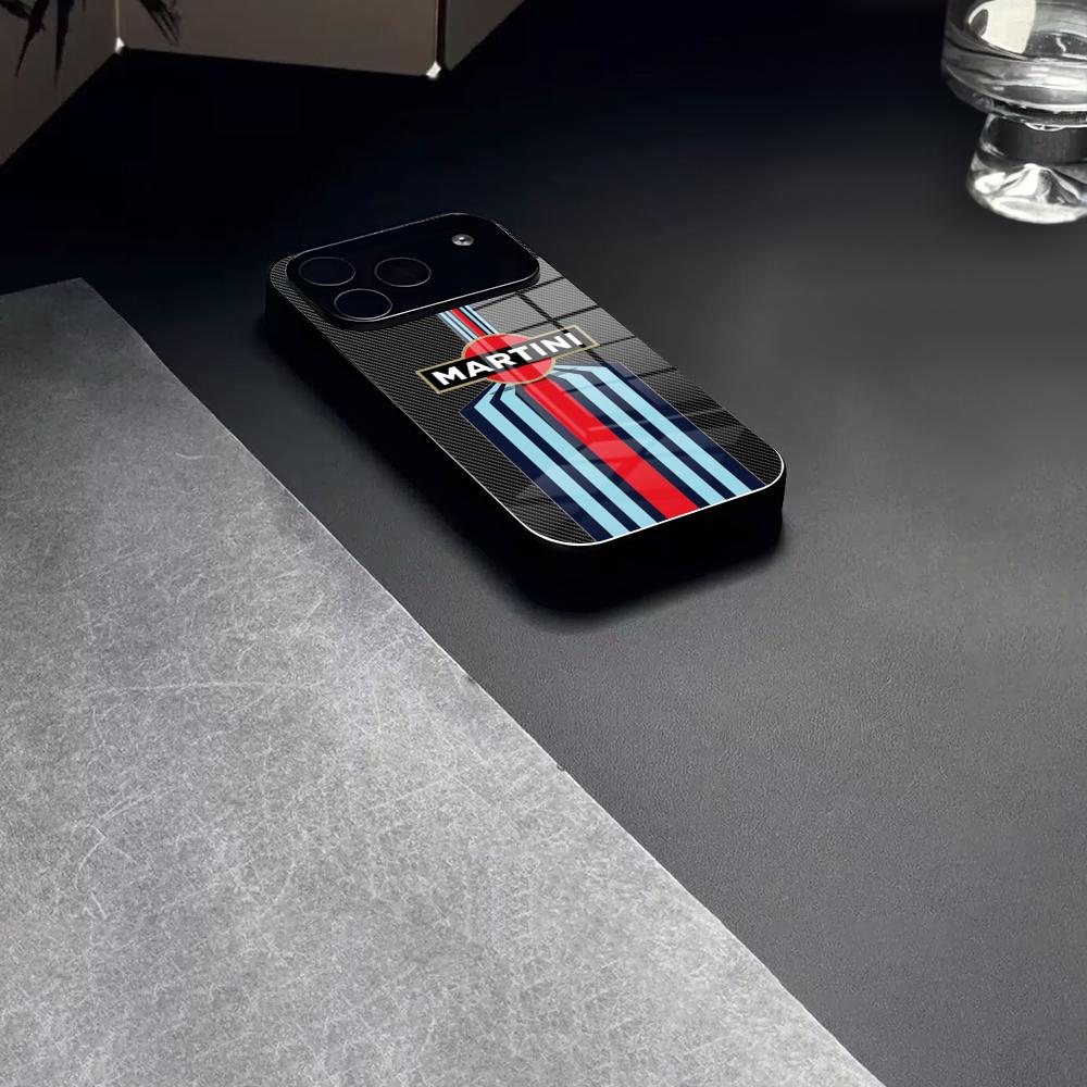 Martini Racing Horizontal Stripe Phone Case Tempered Glass For IPhone 17 15 16 14 12 13 11 Pro XS Max Plus Mini Cover