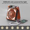 Solar Fan 5200MAH Type C Charging 4 Speed Adjustable Brushless Motor 4.5m/s Low Noise LED Timer Solar Camping Fan for Fishing Ou