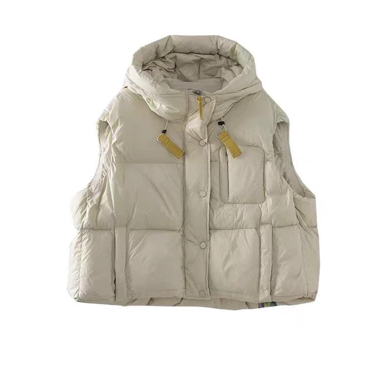 High luxury white duck down European down vest women's 2024 winter fashion hooded design sense thickened small vest