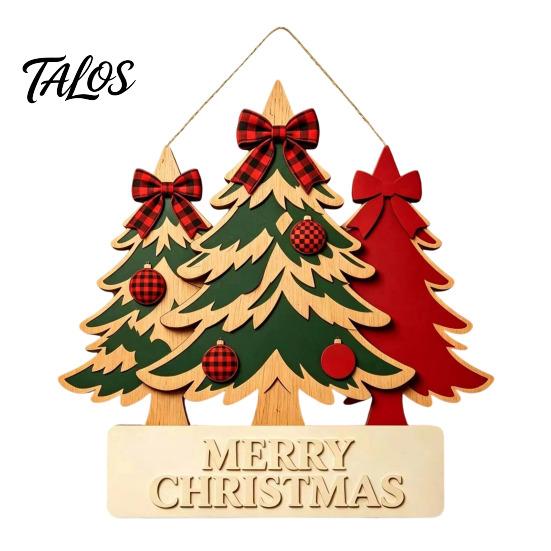 Christmas Hanging Wooden Signs Sign Ornament, Multi-Layer Tree Wood Plaque Multi Layered Wall Art with Rope, Merry Festive Door Decor Farmhouse Hanger