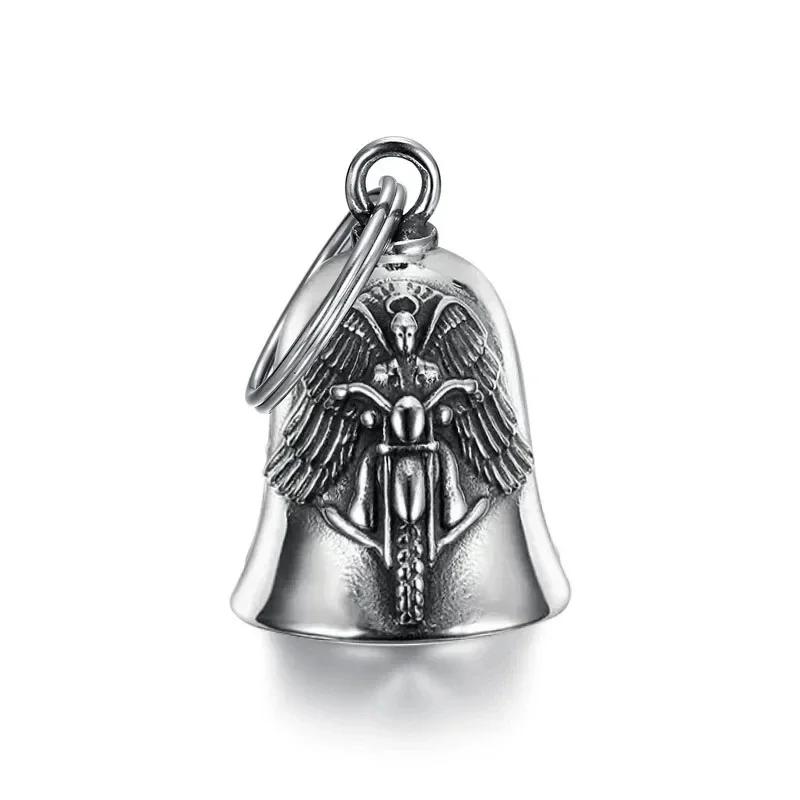 Retro punk angel wings motorcycle lucky bell necklace men s motorcycle rock trend cool jewelry