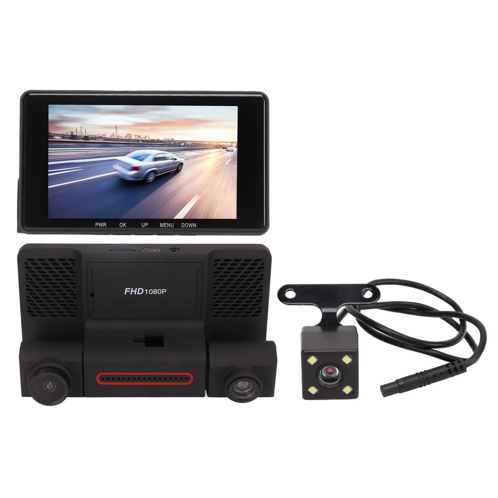 Car Dash Camera DVR 3 Camera Night Vision 4in Display Screen Car Recorder Driving Video Recorder