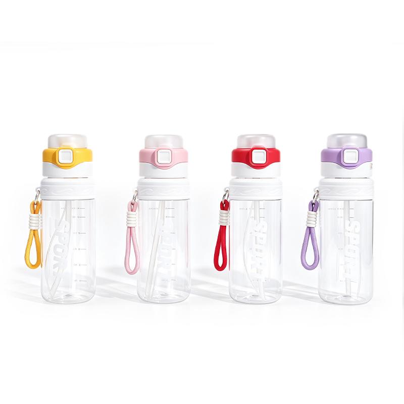 Water Bottle New Simple Spray System Straw Cup Large Capacity Wear-resistant Drop-resistant Plastic Cup with Lifting Rope Portable Sports Water Cup