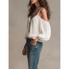 Camicia Casual da Donna a Maniche Lunghe a Bolla, Scollo a V, Colore Unito, per Vacanze
