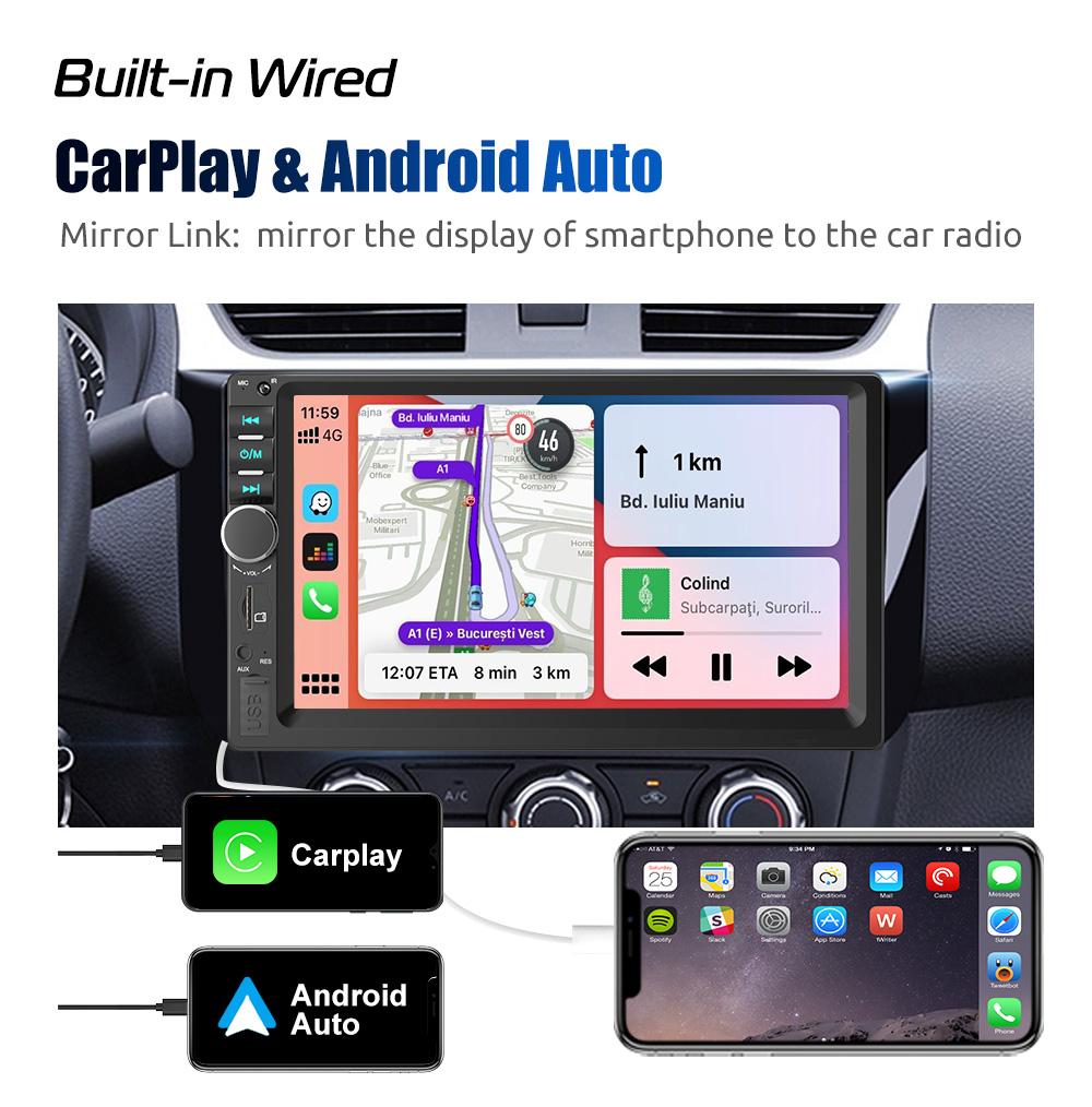ESSGOO 7 Inch 2 DIN Car Stereo Radio Wired Carplay Android Auto MP5 Player Touch Screen USB/TF CAM AUX FM Bluetooth Head Unit