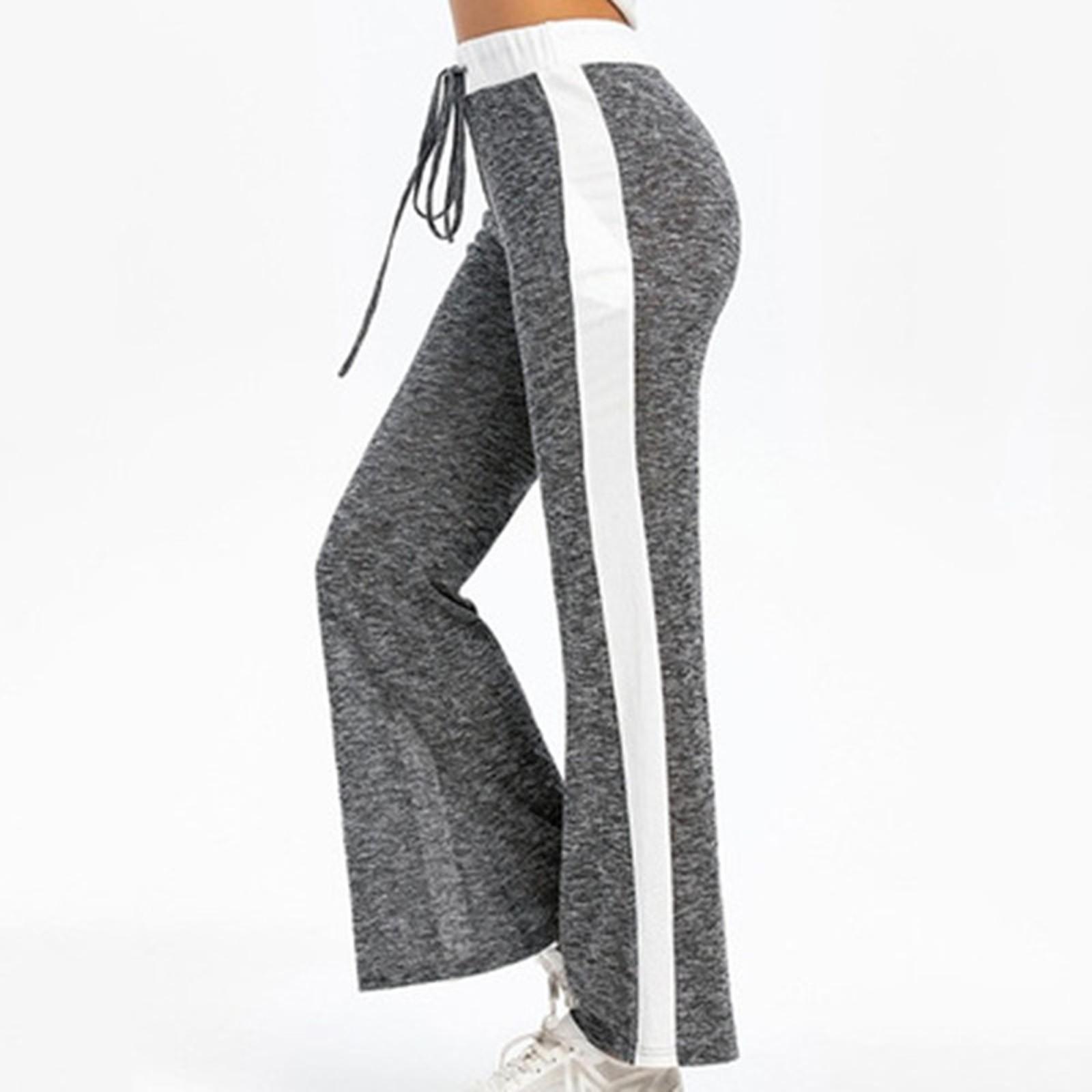 

Women Fashion Casual colorSplicing Wide Leg Leisure Movement Drawstring Pants XL